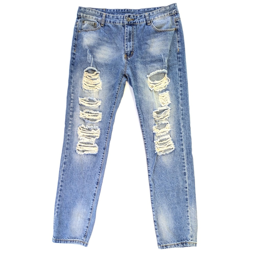 Classic Collection Mens Distressed Ripped Denim Jeans Blue Size 36x32 Streetwear